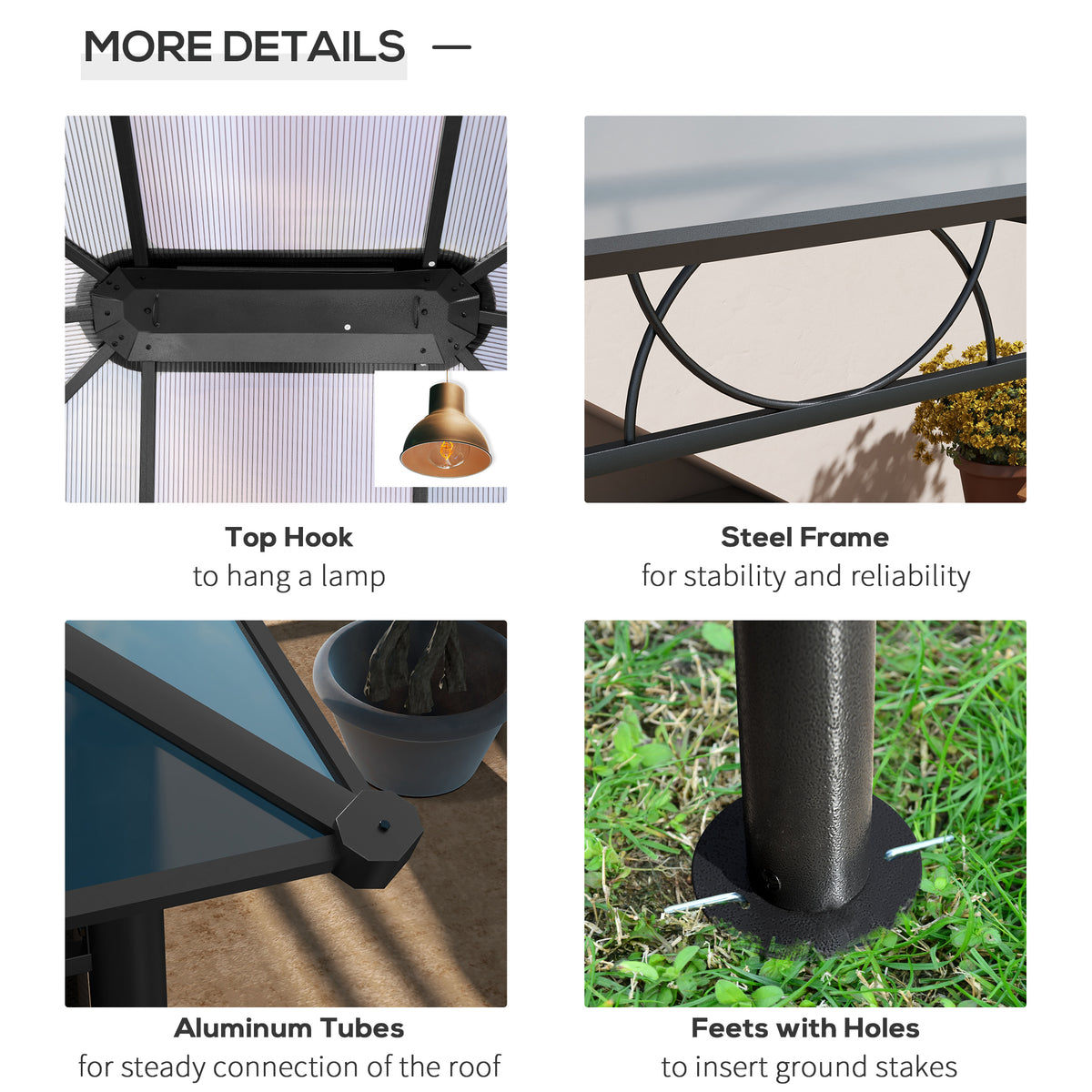 13' x 10' Polycarbonate Hardtop Gazebo - Dark Grey Aluminum Frame-Gazebos-DECOROLALA