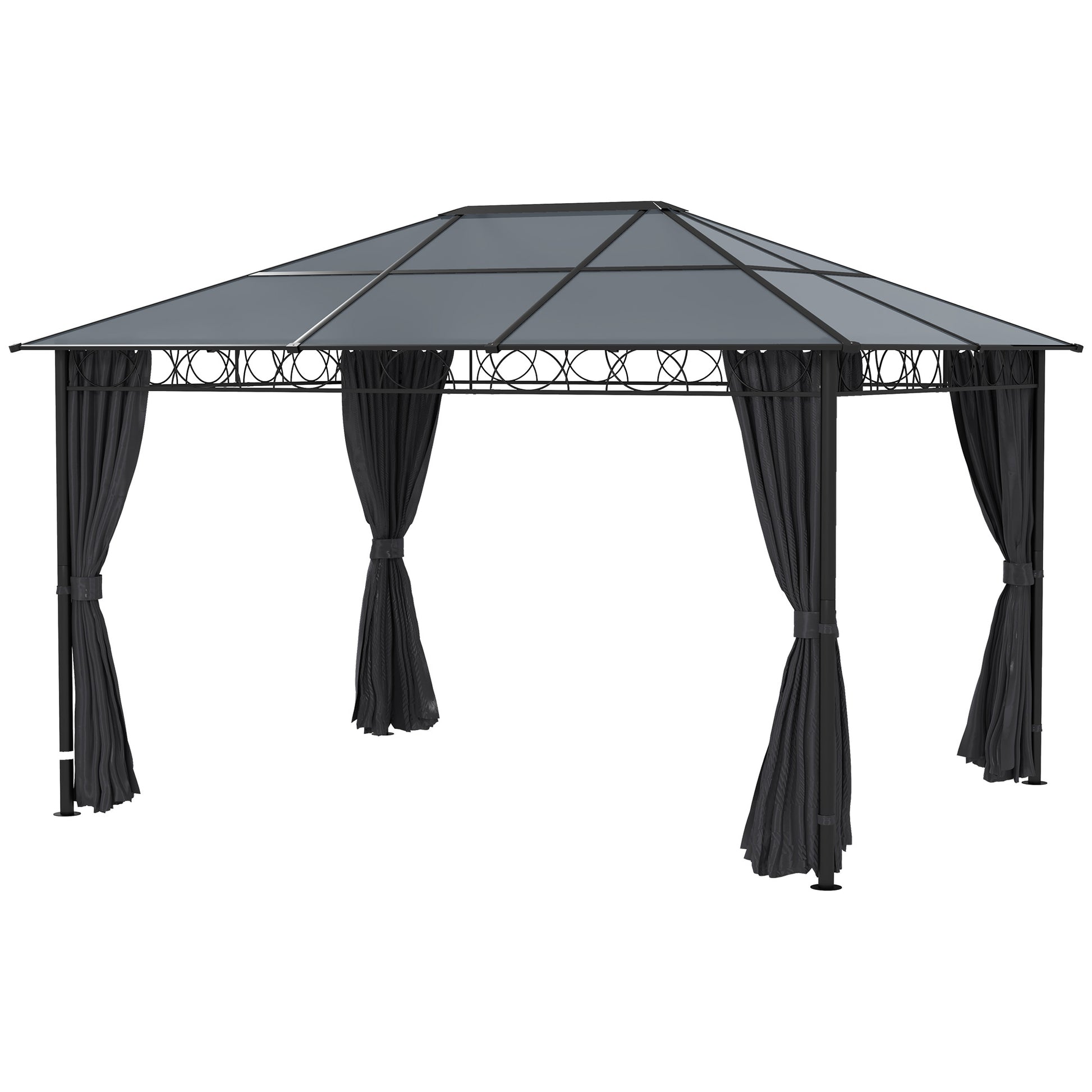 13' x 10' Polycarbonate Hardtop Gazebo - Dark Grey Aluminum Frame-DECOROLALA
