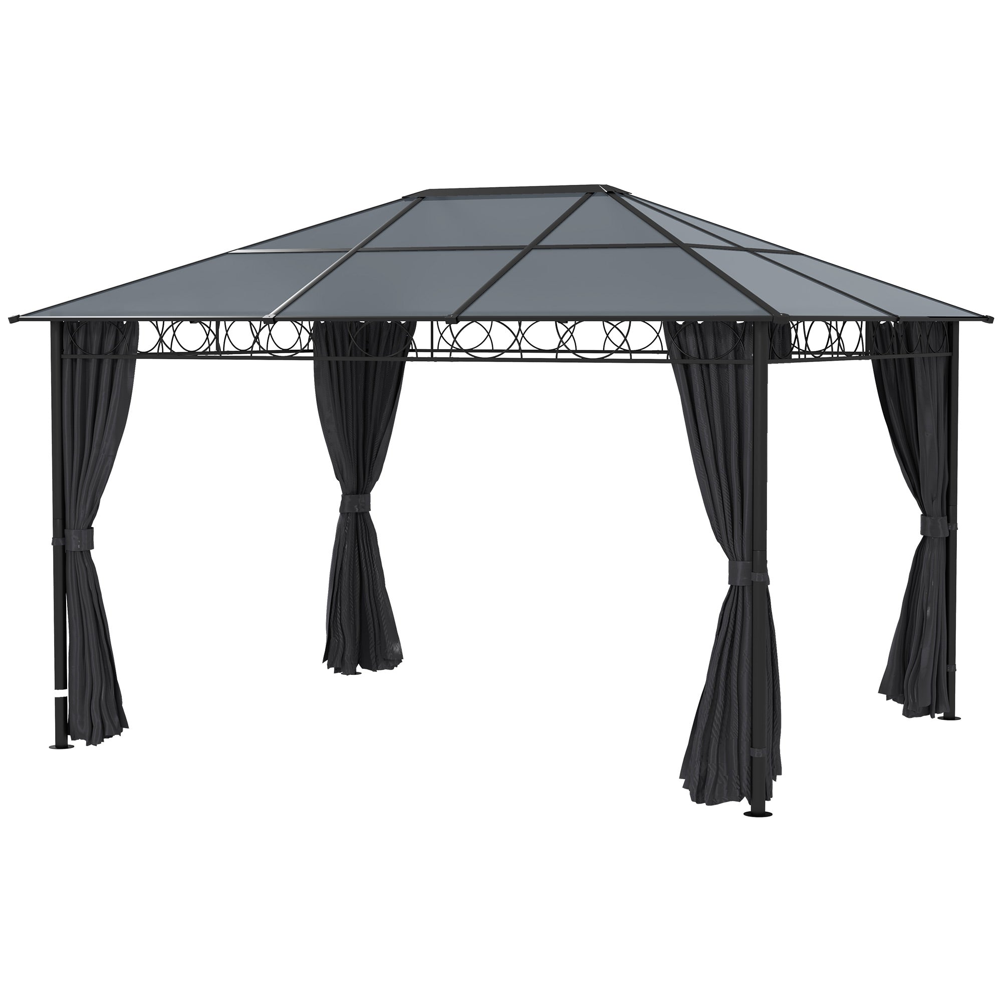 13' x 10' Polycarbonate Hardtop Gazebo - Dark Grey Aluminum Frame-DECOROLALA
