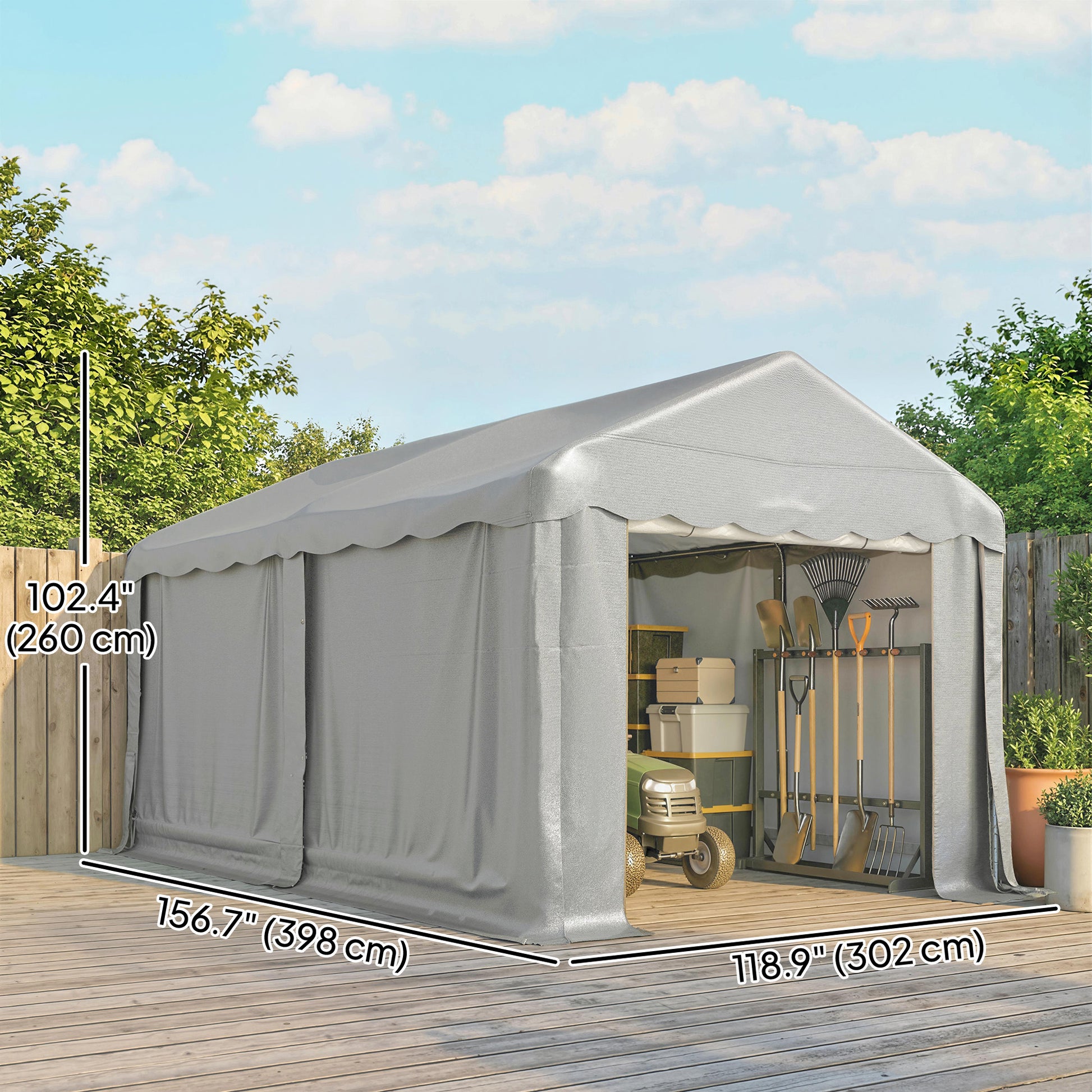 13' x 10' Portable Storage Shed Tent - Light Grey PE Fabric-Patio & Garden > Lawn & Garden > Sheds > Portable Shed-DECOROLALA