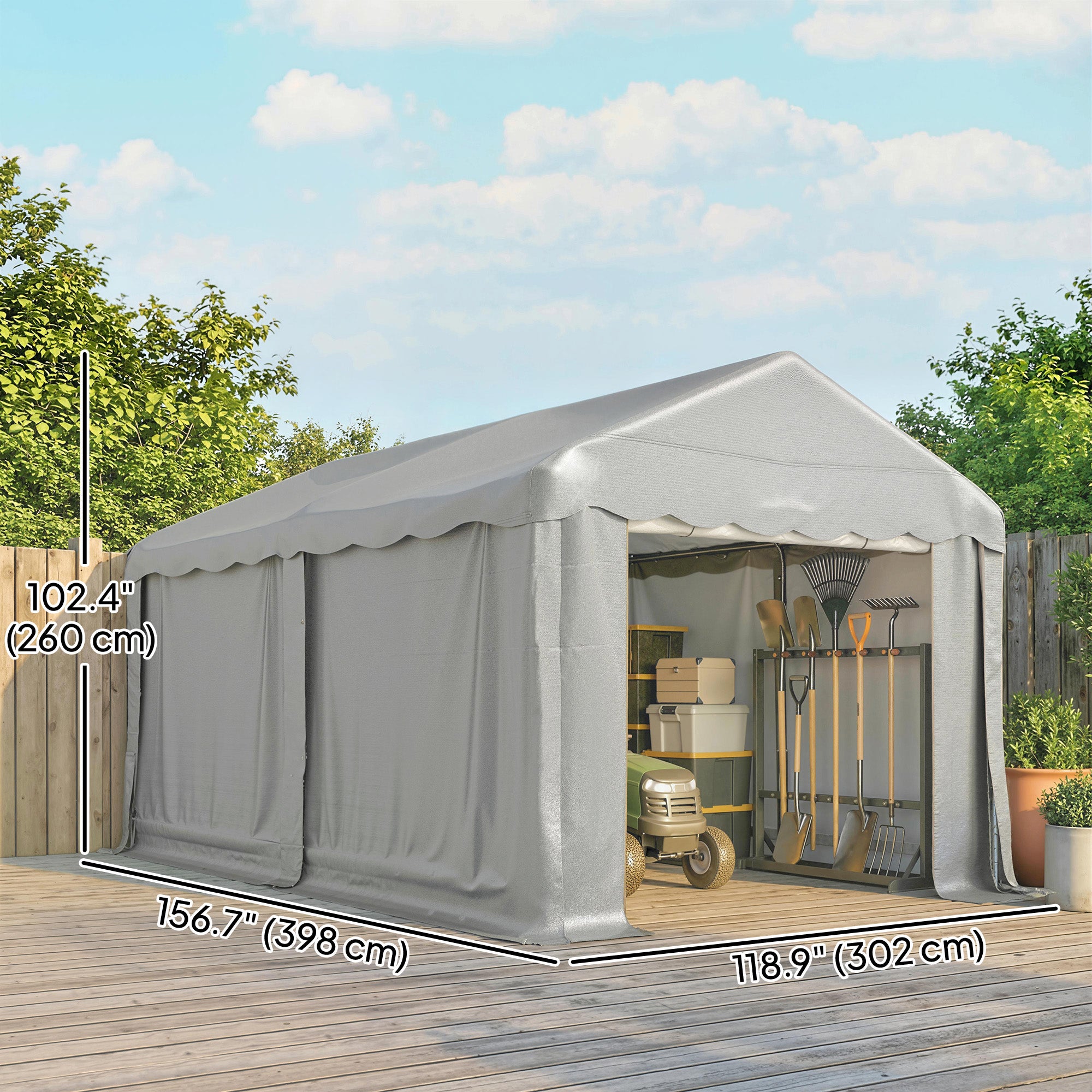 13' x 10' Portable Storage Shed Tent - Light Grey PE Fabric-Patio & Garden > Lawn & Garden > Sheds > Portable Shed-DECOROLALA
