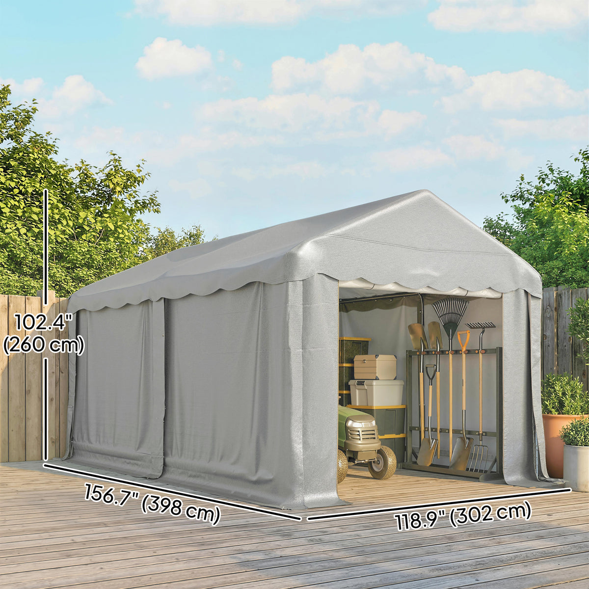 13' x 10' Portable Storage Shed Tent - Light Grey PE Fabric-Patio & Garden > Lawn & Garden > Sheds > Portable Shed-DECOROLALA