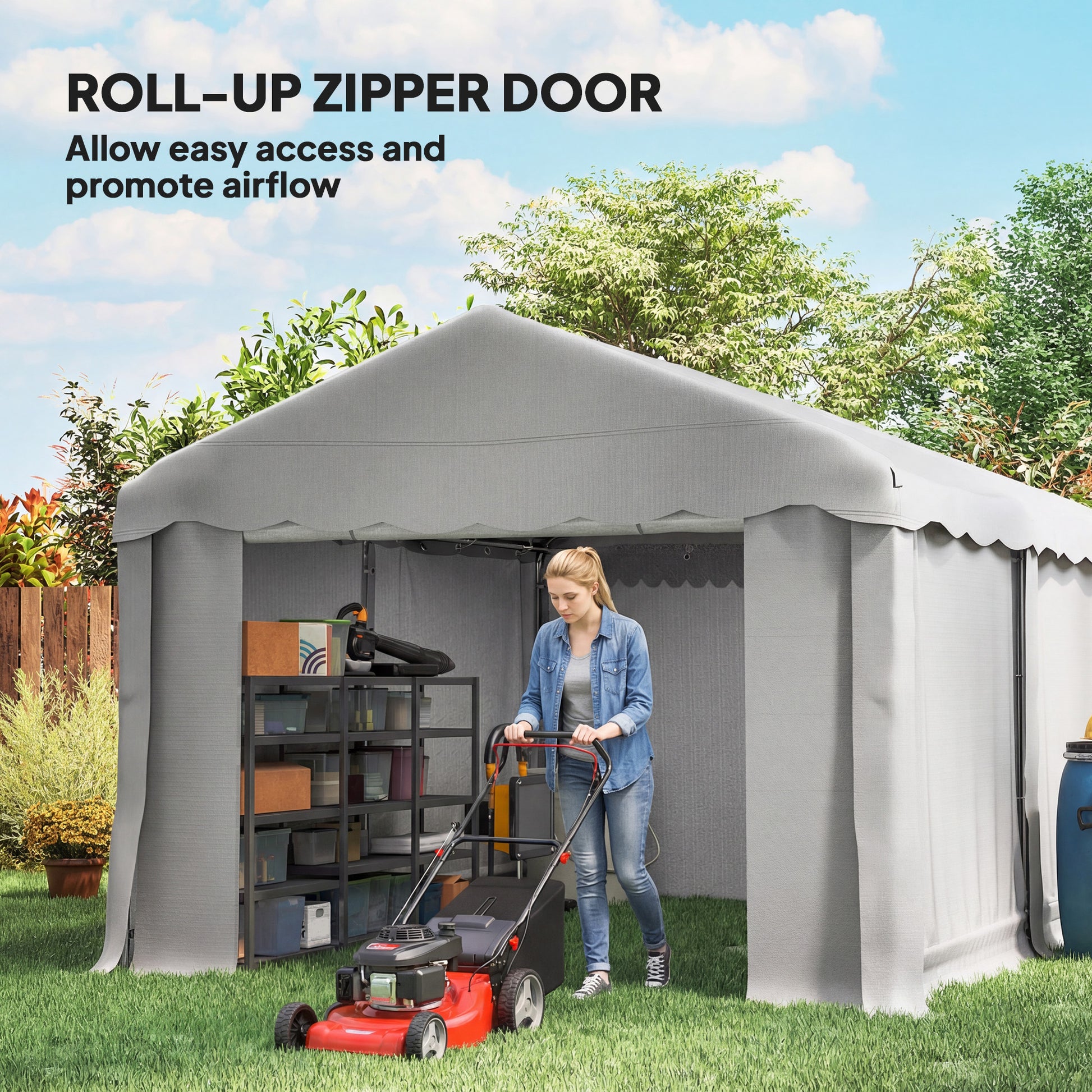 13' x 10' Portable Storage Shed Tent - Light Grey PE Fabric-Patio & Garden > Lawn & Garden > Sheds > Portable Shed-DECOROLALA