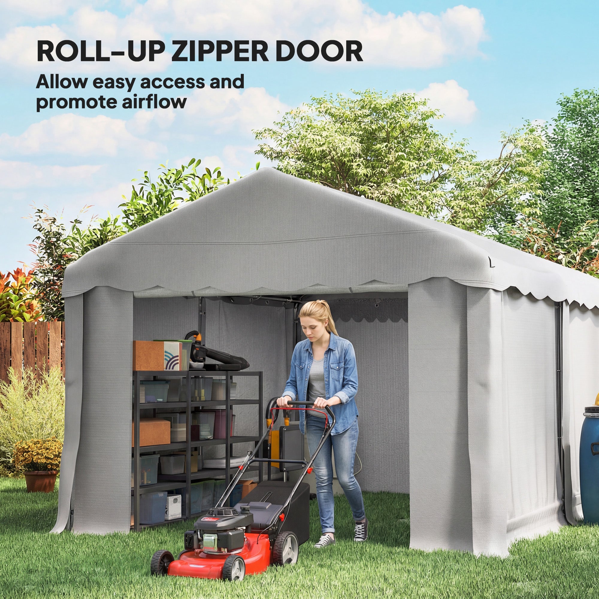13' x 10' Portable Storage Shed Tent - Light Grey PE Fabric-Patio & Garden > Lawn & Garden > Sheds > Portable Shed-DECOROLALA