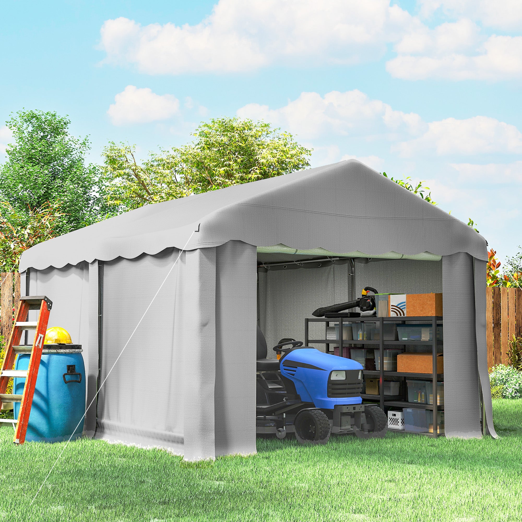 13' x 10' Portable Storage Shed Tent - Light Grey PE Fabric-Patio & Garden > Lawn & Garden > Sheds > Portable Shed-DECOROLALA