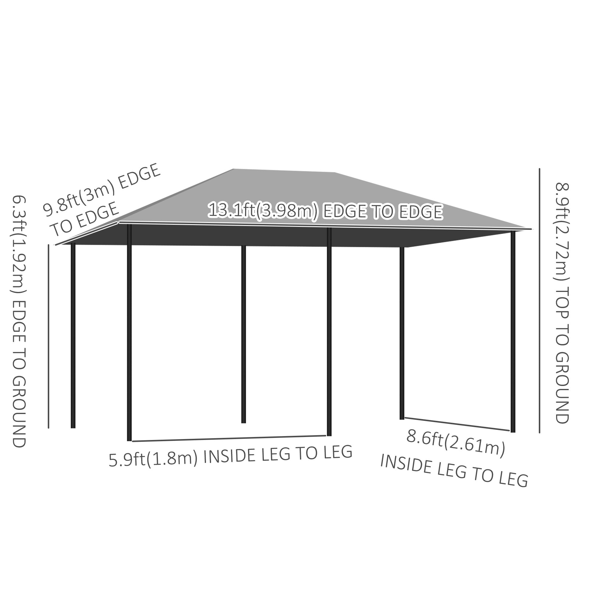 13' x 10' Steel Patio Gazebo Tent with 6 Curtains, Grey-DECOROLALA