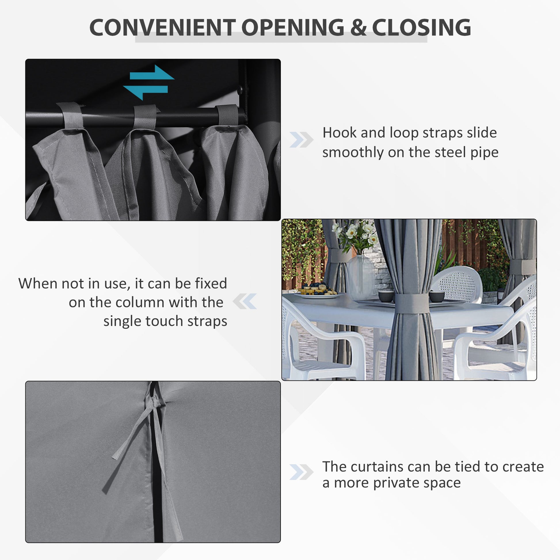 13' x 10' Steel Patio Gazebo Tent with 6 Curtains, Grey-DECOROLALA