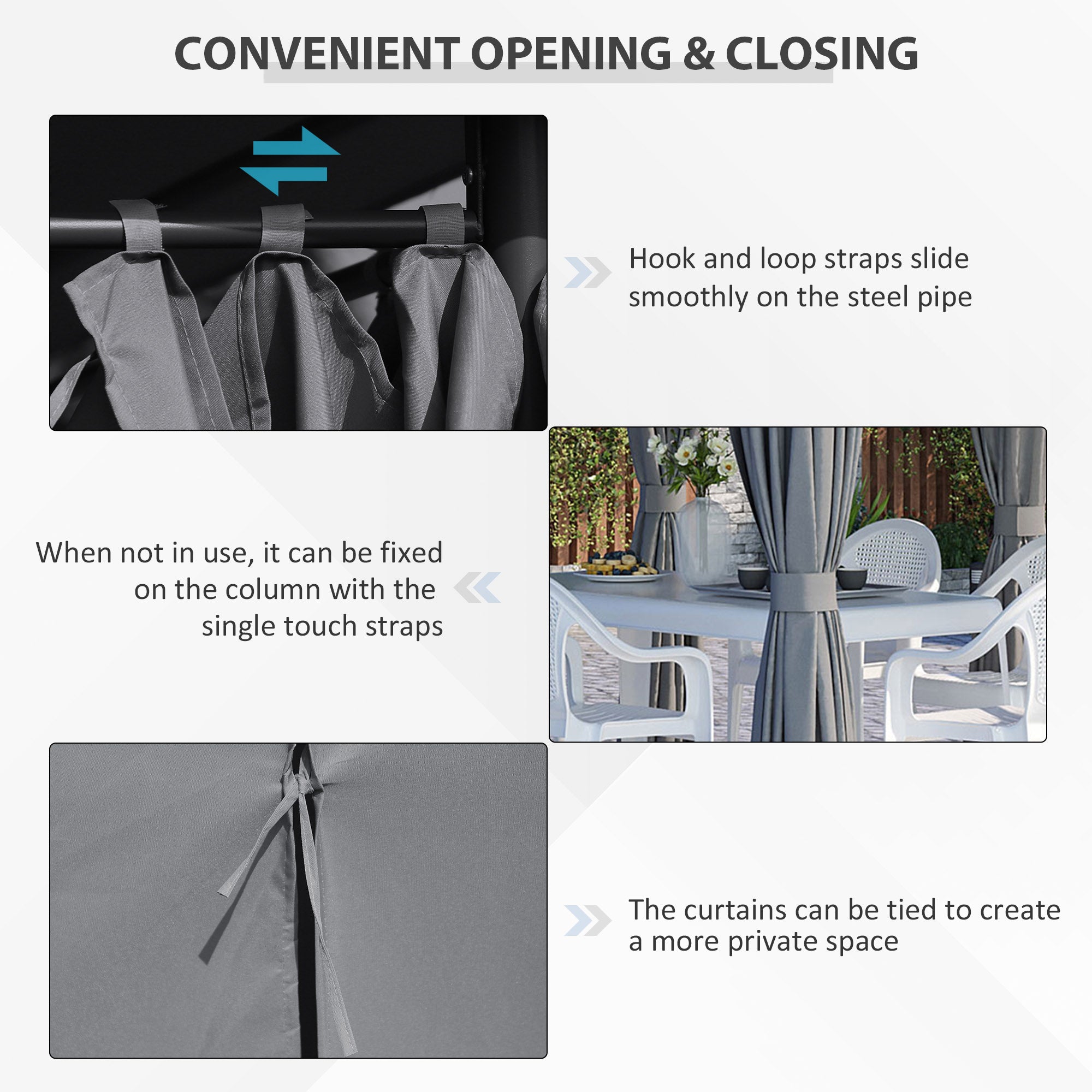 13' x 10' Steel Patio Gazebo Tent with 6 Curtains, Grey-DECOROLALA