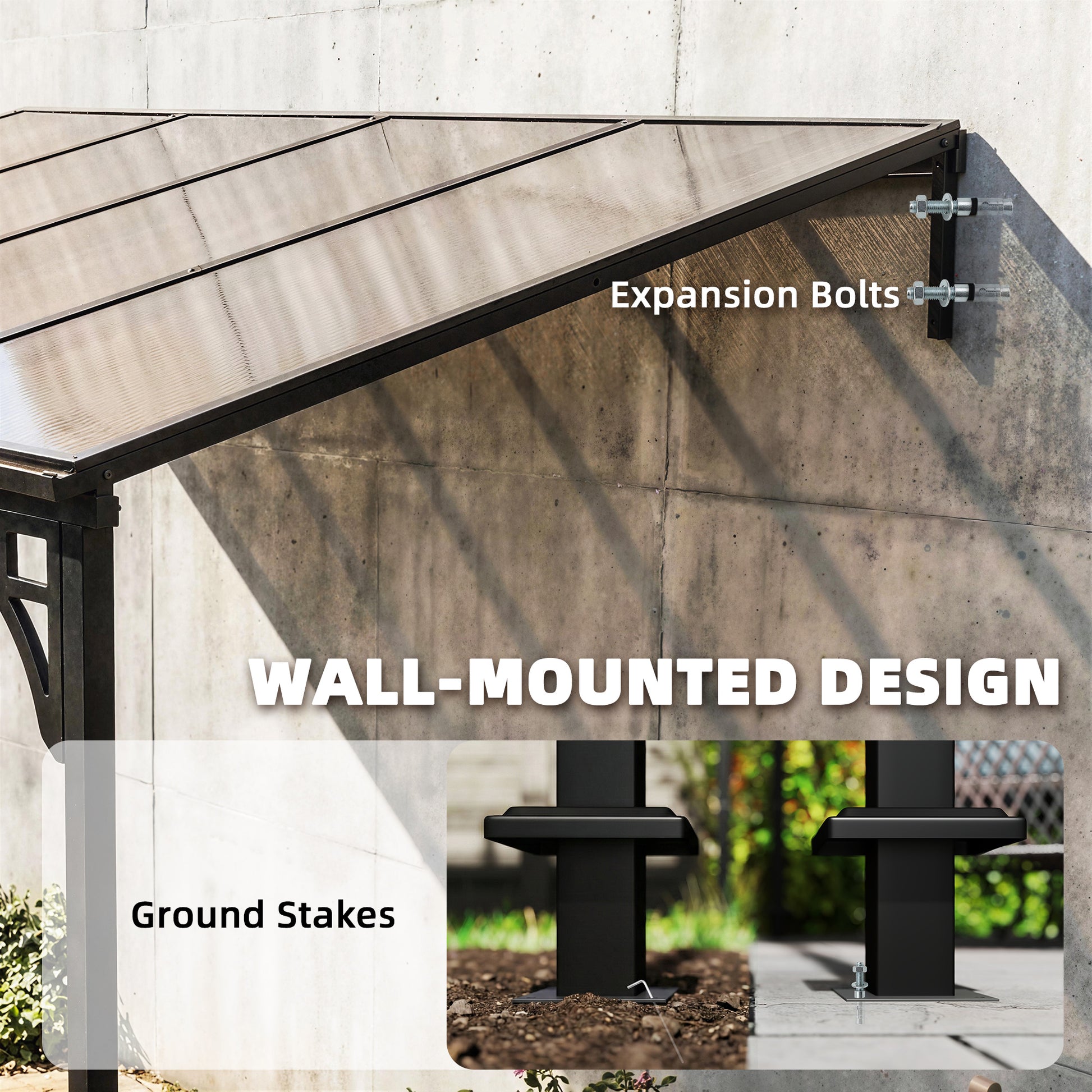 13' x 10' Wall Mounted Gazebo - Metal Lean-to Pergola Brown-DECOROLALA