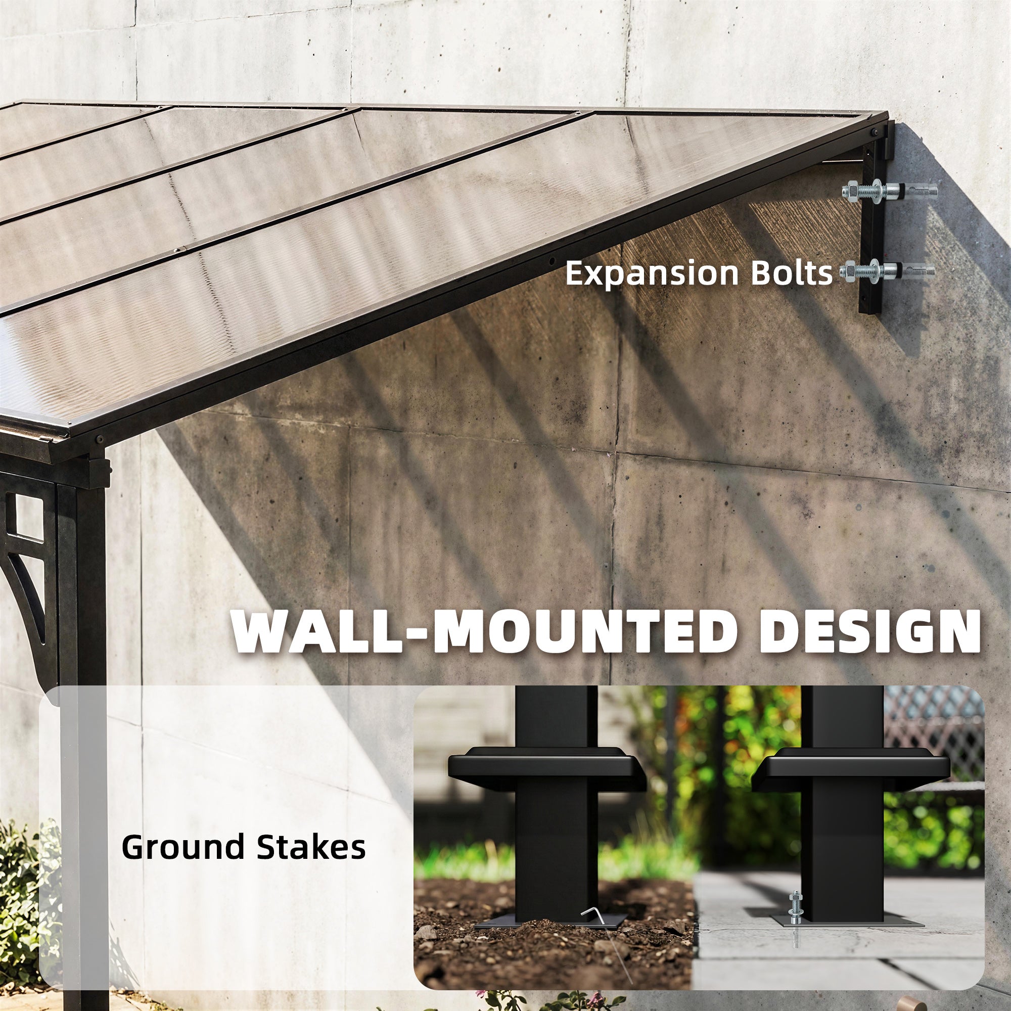 13' x 10' Wall Mounted Gazebo - Metal Lean-to Pergola Brown-DECOROLALA