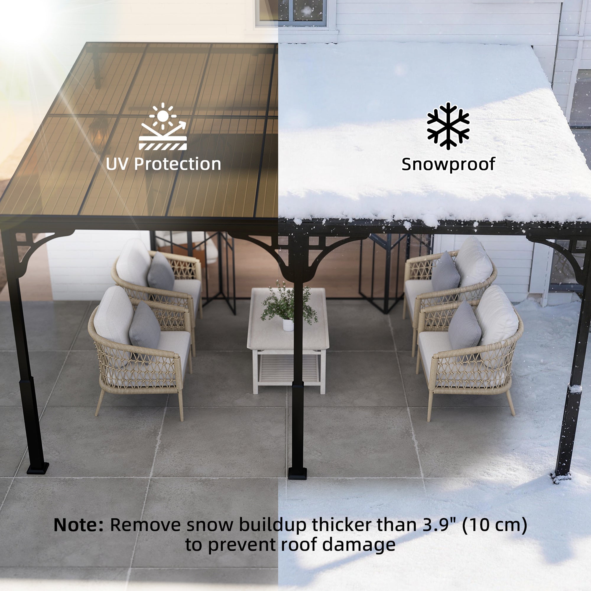 13' x 10' Wall Mounted Gazebo - Metal Lean-to Pergola Brown-DECOROLALA