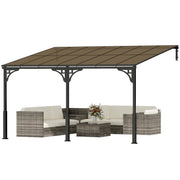 13' x 10' Wall Mounted Gazebo - Metal Lean-to Pergola Brown-DECOROLALA