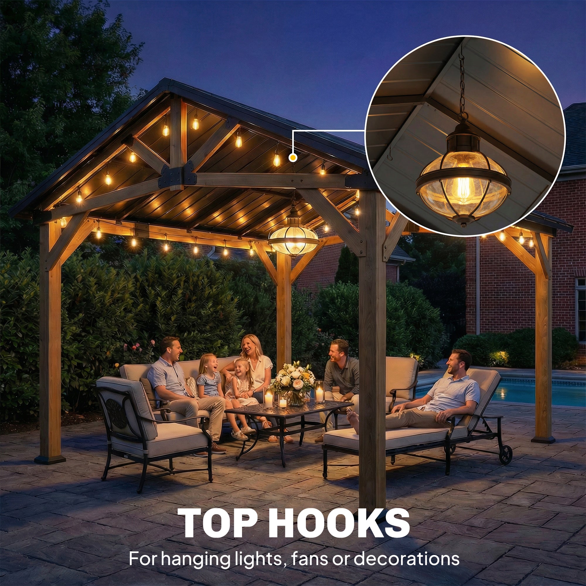 13' x 11' Hardtop Gazebo - Fir Wood Frame Black Grey-DECOROLALA