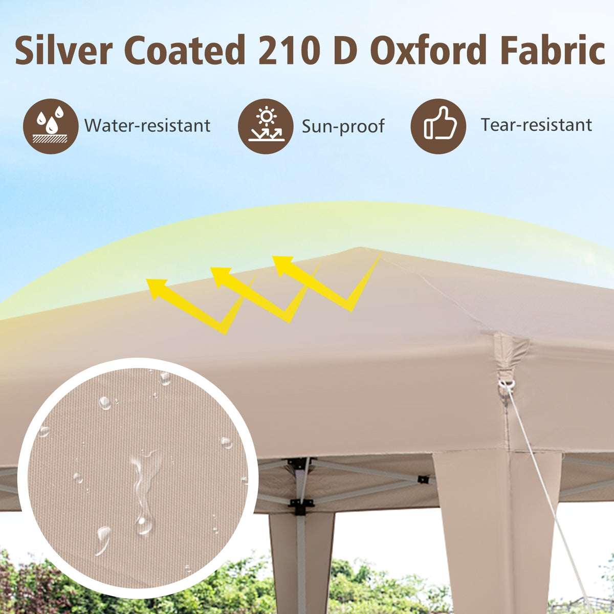 13 x 11.5 FT Hexagonal Pop-Up Height Adjustable Canopy Tent with Dressed Legs-Khaki-Canopies-DECOROLALA