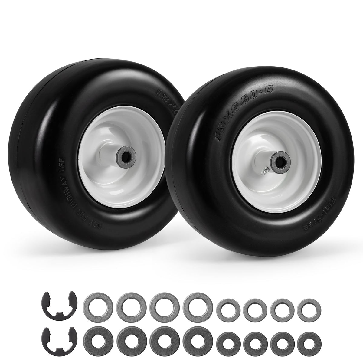 13 x 6.50-6 Flat Free Tires and Wheels 2 Pack Solid Rubber Tires-White-Garden Tools-DECOROLALA