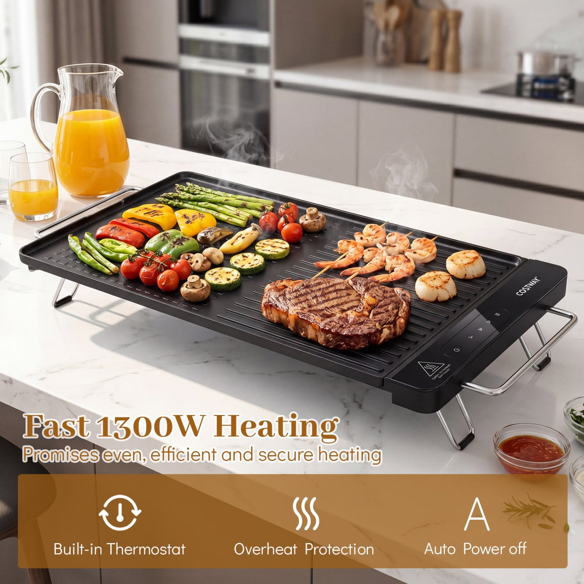 1300W Indoor Electric Grill with Removable Touch Panel-Black-Kitchen Appliances-DECOROLALA