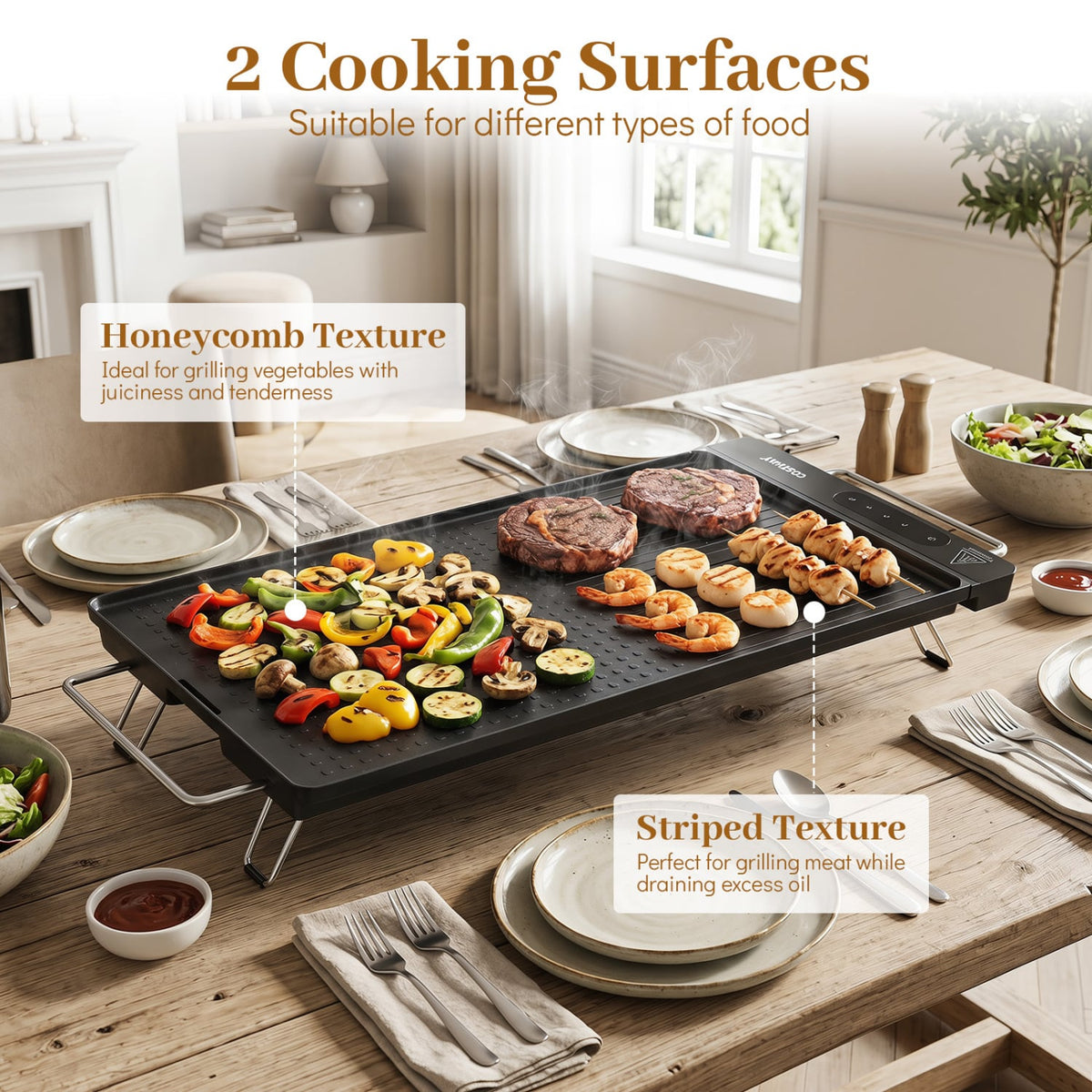 1300W Indoor Electric Grill with Removable Touch Panel-Black-Kitchen Appliances-DECOROLALA