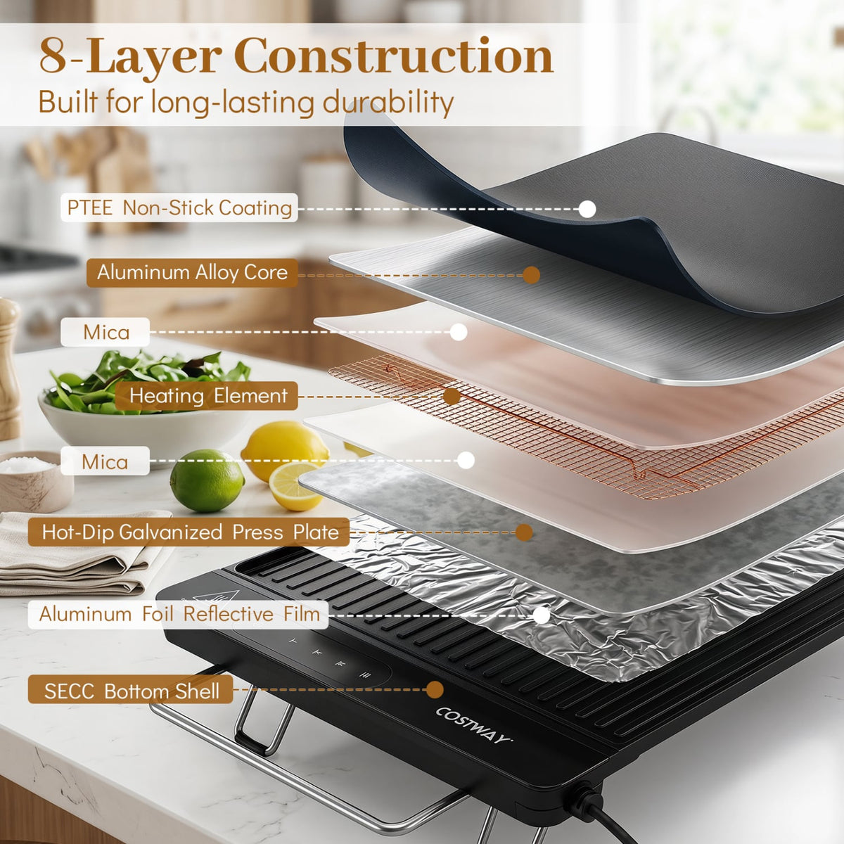 1300W Indoor Electric Grill with Removable Touch Panel-Black-Kitchen Appliances-DECOROLALA