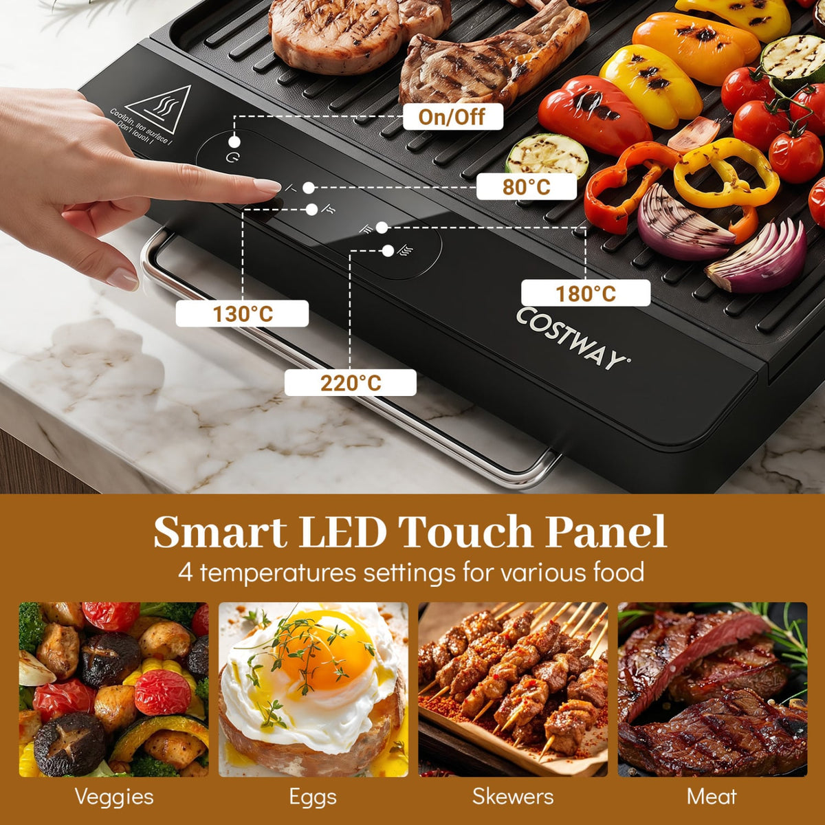 1300W Indoor Electric Grill with Removable Touch Panel-Black-Kitchen Appliances-DECOROLALA