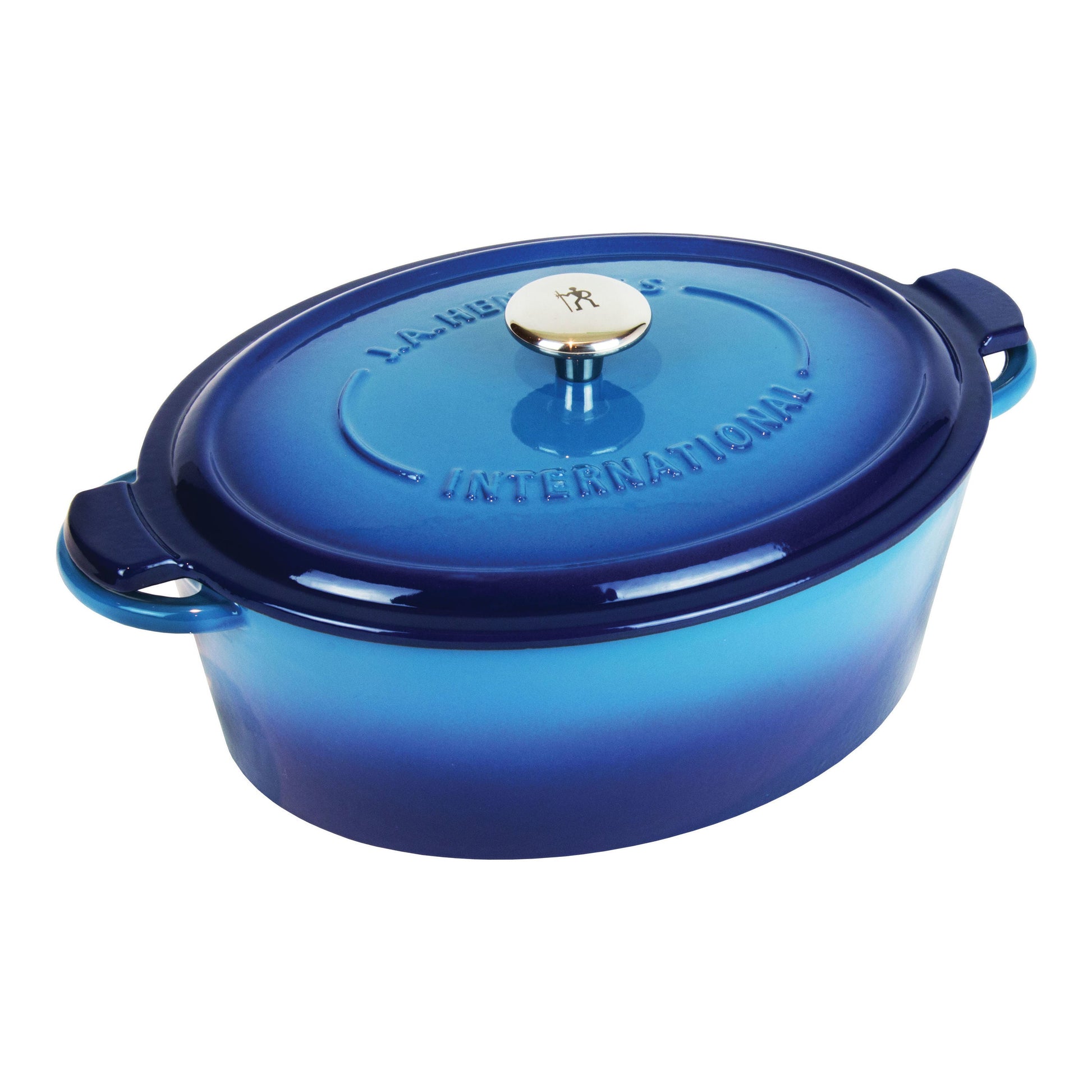 HENCKELS Cast Iron 4.4 L Cast Iron Oval French Oven, Blue-n/a-DECOROLALA