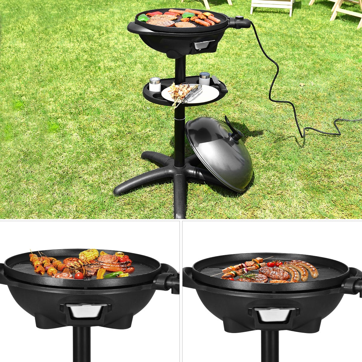 1350 W Outdoor Electric BBQ Grill with Removable Stand Easy to Install-Black-Outdoor Grills-DECOROLALA