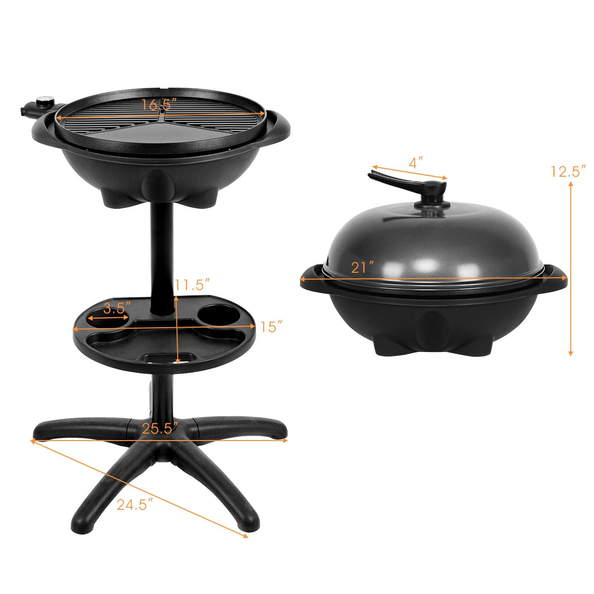 1350 W Outdoor Electric BBQ Grill with Removable Stand Easy to Install-Black-Outdoor Grills-DECOROLALA