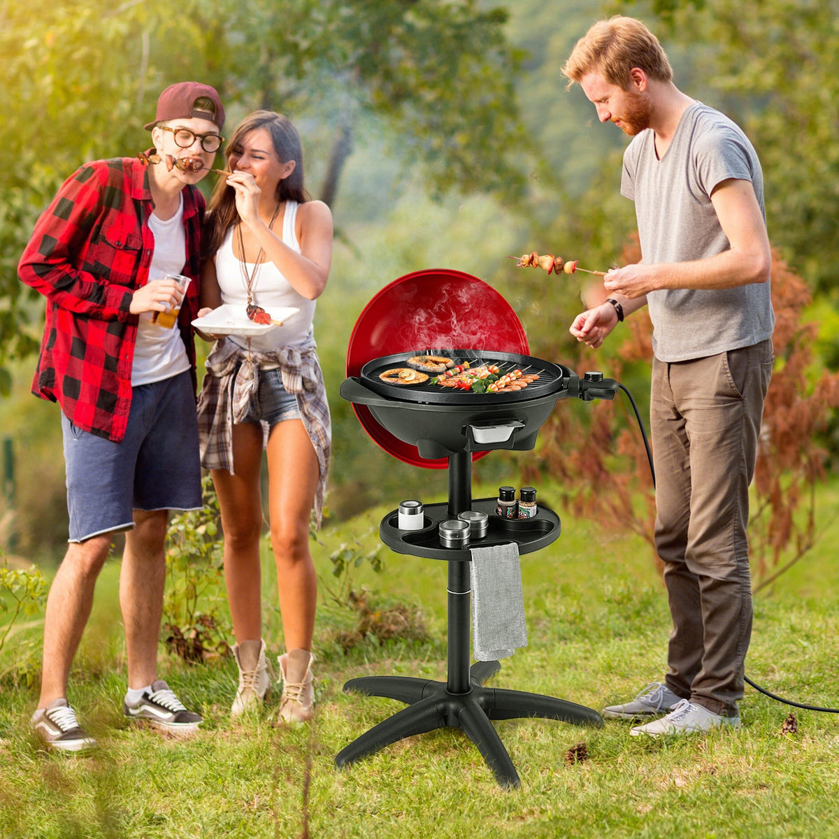 1350 W Outdoor Electric BBQ Grill with Removable Stand Easy to Install-Red-Outdoor Grills-DECOROLALA