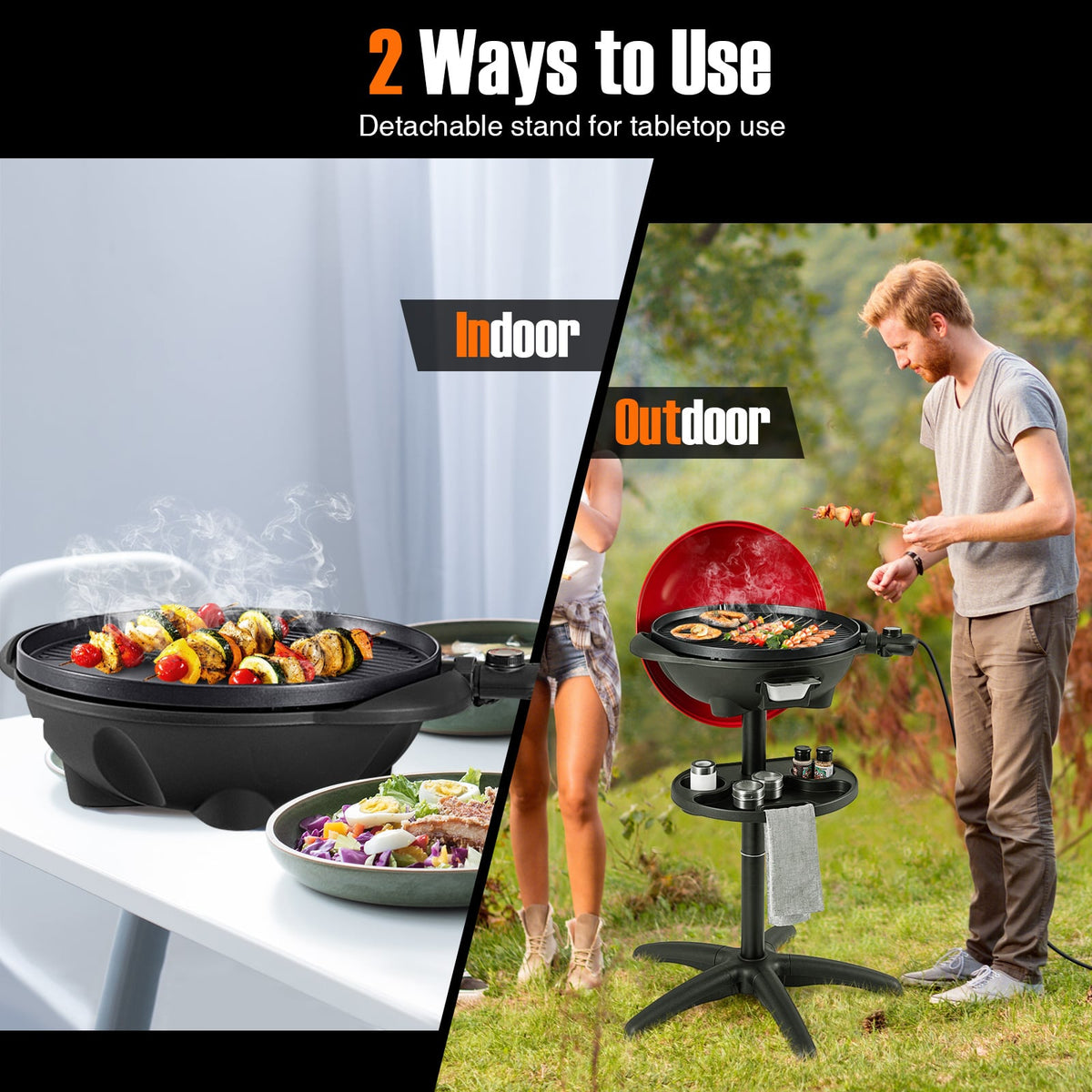 1350 W Outdoor Electric BBQ Grill with Removable Stand Easy to Install-Red-Outdoor Grills-DECOROLALA