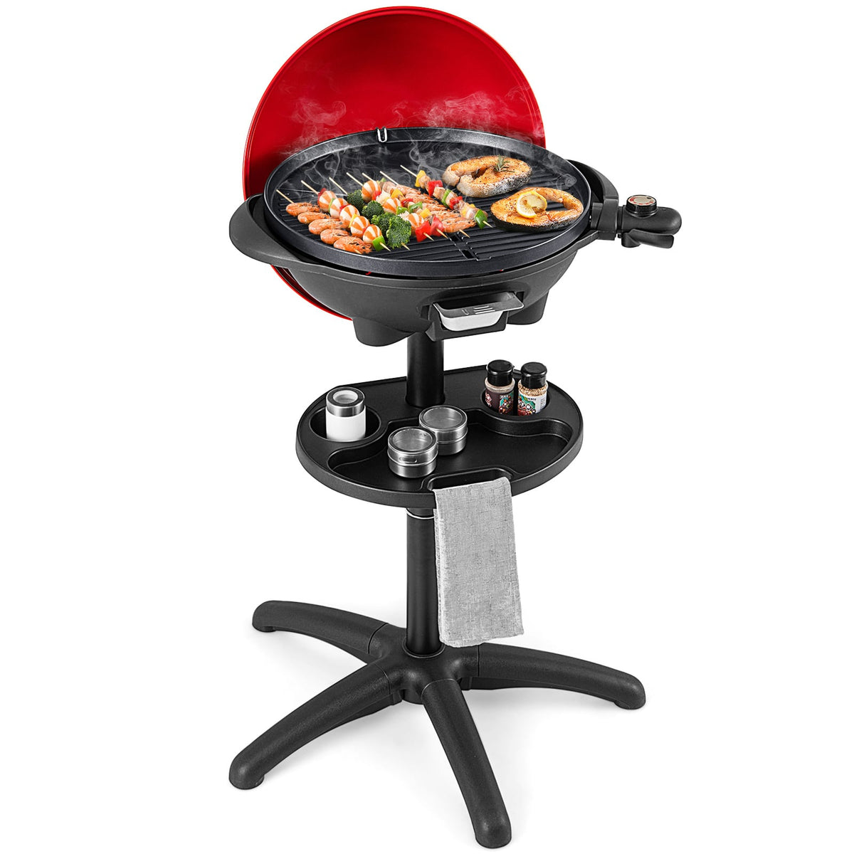 1350 W Outdoor Electric BBQ Grill with Removable Stand Easy to Install-Red-Outdoor Grills-DECOROLALA