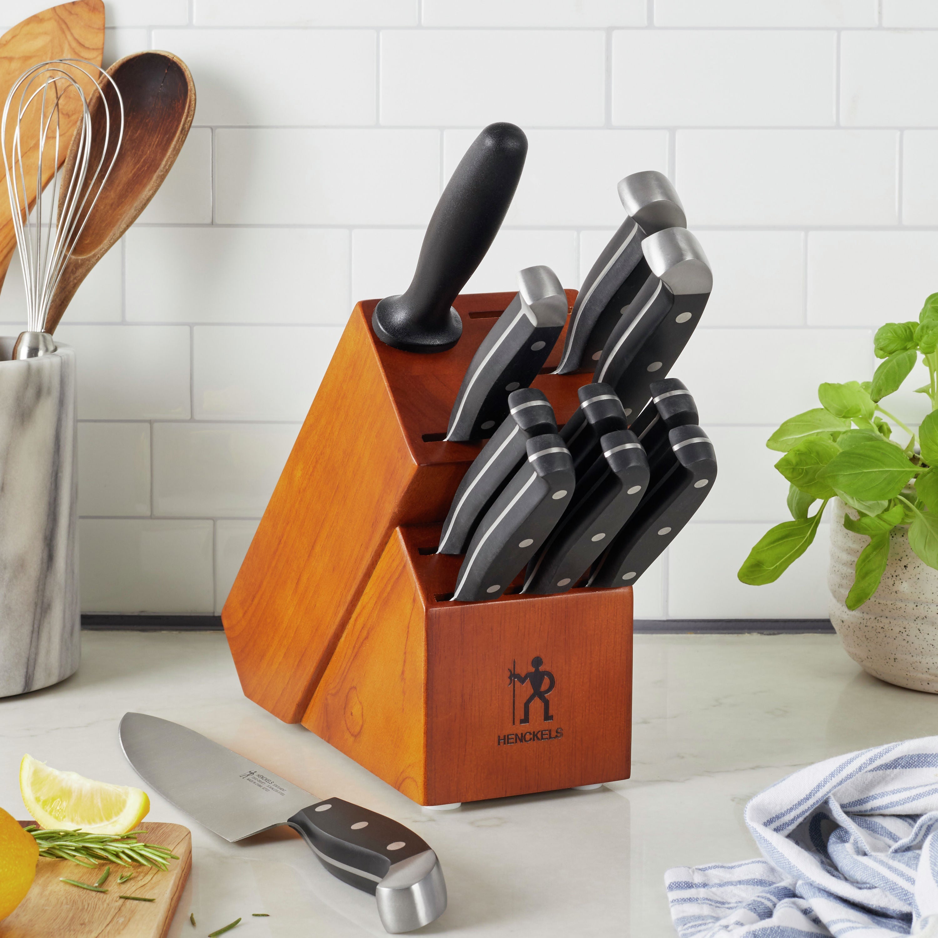 HENCKELS Statement 12 Piece Knife Block Set, Brown-Knife Blocks-DECOROLALA