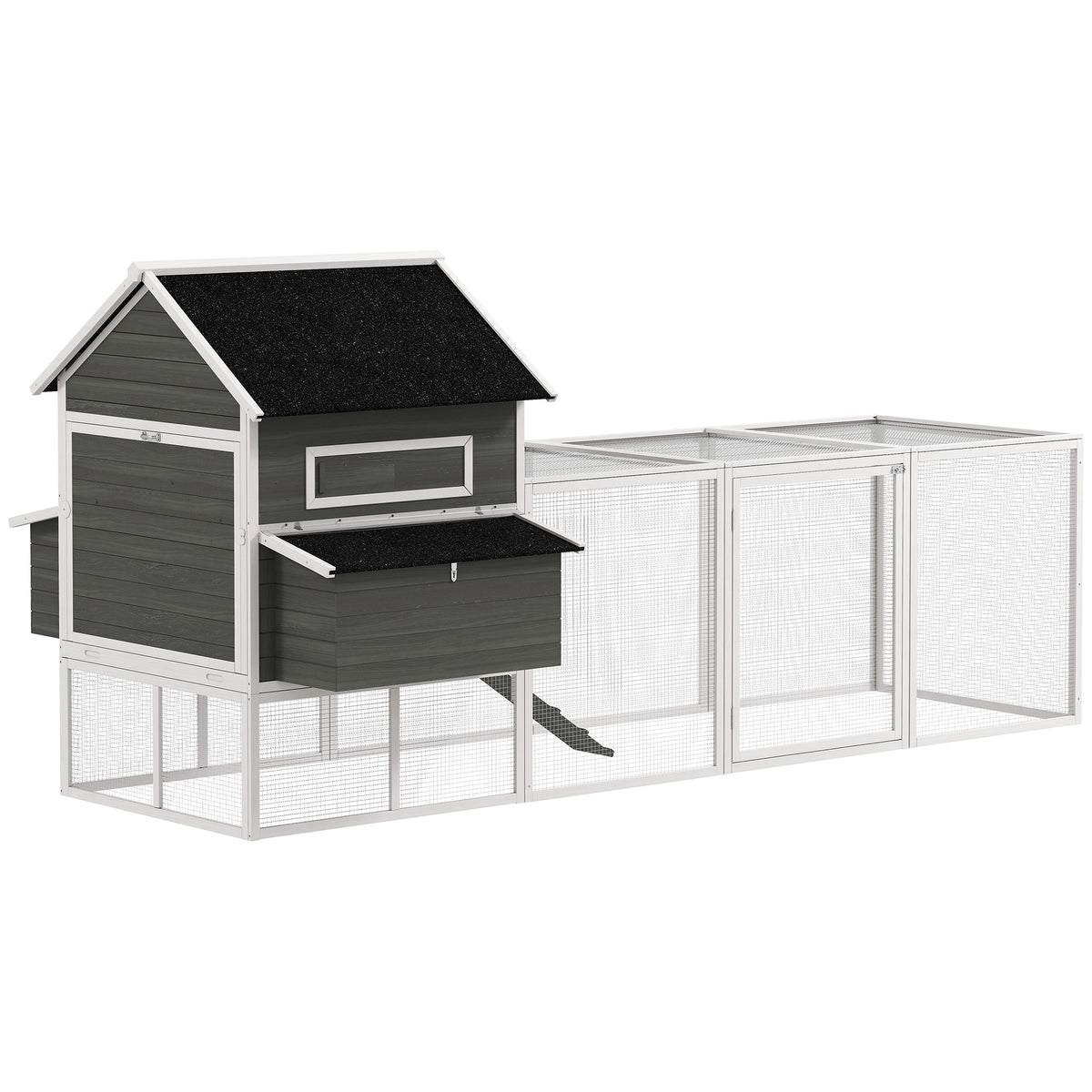 137" Wooden Chicken Coop with Run and Nesting Box - Dark Grey-Small Animals-DECOROLALA