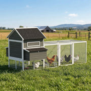 137" Wooden Chicken Coop with Run and Nesting Box - Dark Grey-Small Animals-DECOROLALA