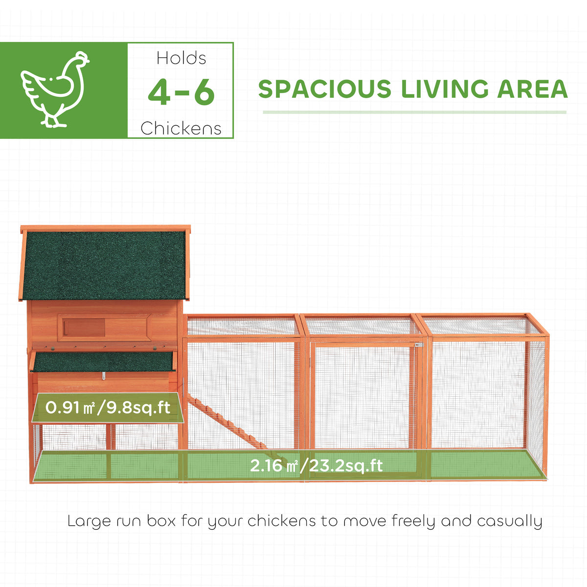 137" Wooden Chicken Coop with Run and Nesting Box - Orange-Small Animals-DECOROLALA