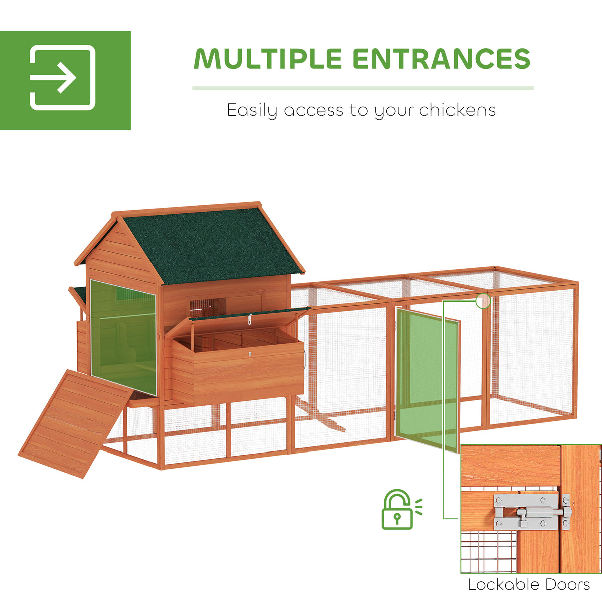 137" Wooden Chicken Coop with Run and Nesting Box - Orange-Small Animals-DECOROLALA