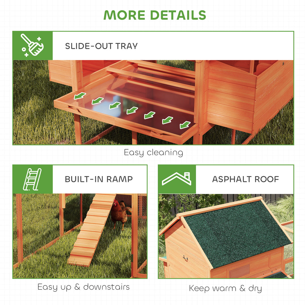 137" Wooden Chicken Coop with Run and Nesting Box - Orange-Small Animals-DECOROLALA