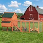 137" Wooden Chicken Coop with Run and Nesting Box - Orange-Small Animals-DECOROLALA