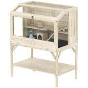 Wooden Hamster Cage with Openable Top, Water Bottle, Transparent Panels for Syrian, Dwarf Hamsters and Gerbils, Natural