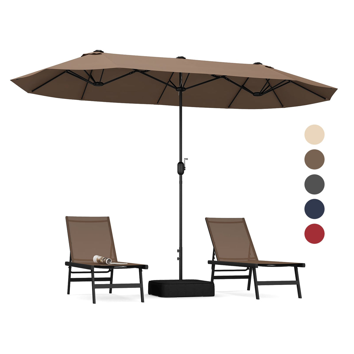 13FT Double-sided Patio Twin Table Umbrella with Crank Handle-Tan-Outdoor Umbrellas-DECOROLALA