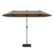 13FT Double-sided Patio Twin Table Umbrella with Crank Handle-Tan-Outdoor Umbrellas-DECOROLALA
