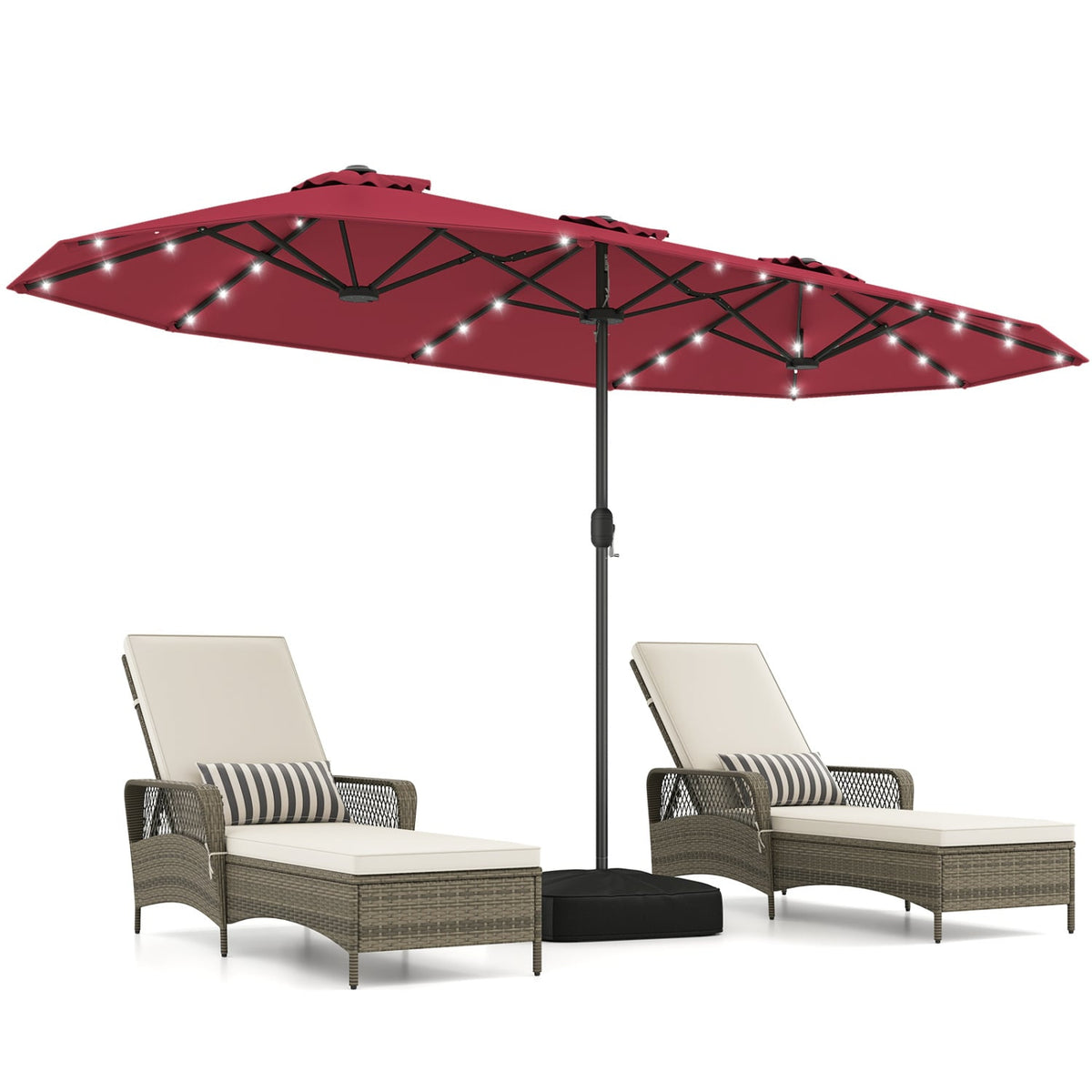 13FT Double-sided Patio Umbrella with Solar Lights for Garden Pool Backyard-Red-Outdoor Umbrellas-DECOROLALA