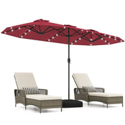 13FT Double-sided Patio Umbrella with Solar Lights for Garden Pool Backyard-Red-Outdoor Umbrellas-DECOROLALA
