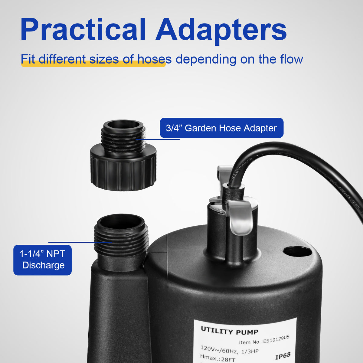 1/3HP 2400GPH Submersible Utility Pump Portable Electric Water Pump with 10 FT Cord-Watering & Irrigation-DECOROLALA