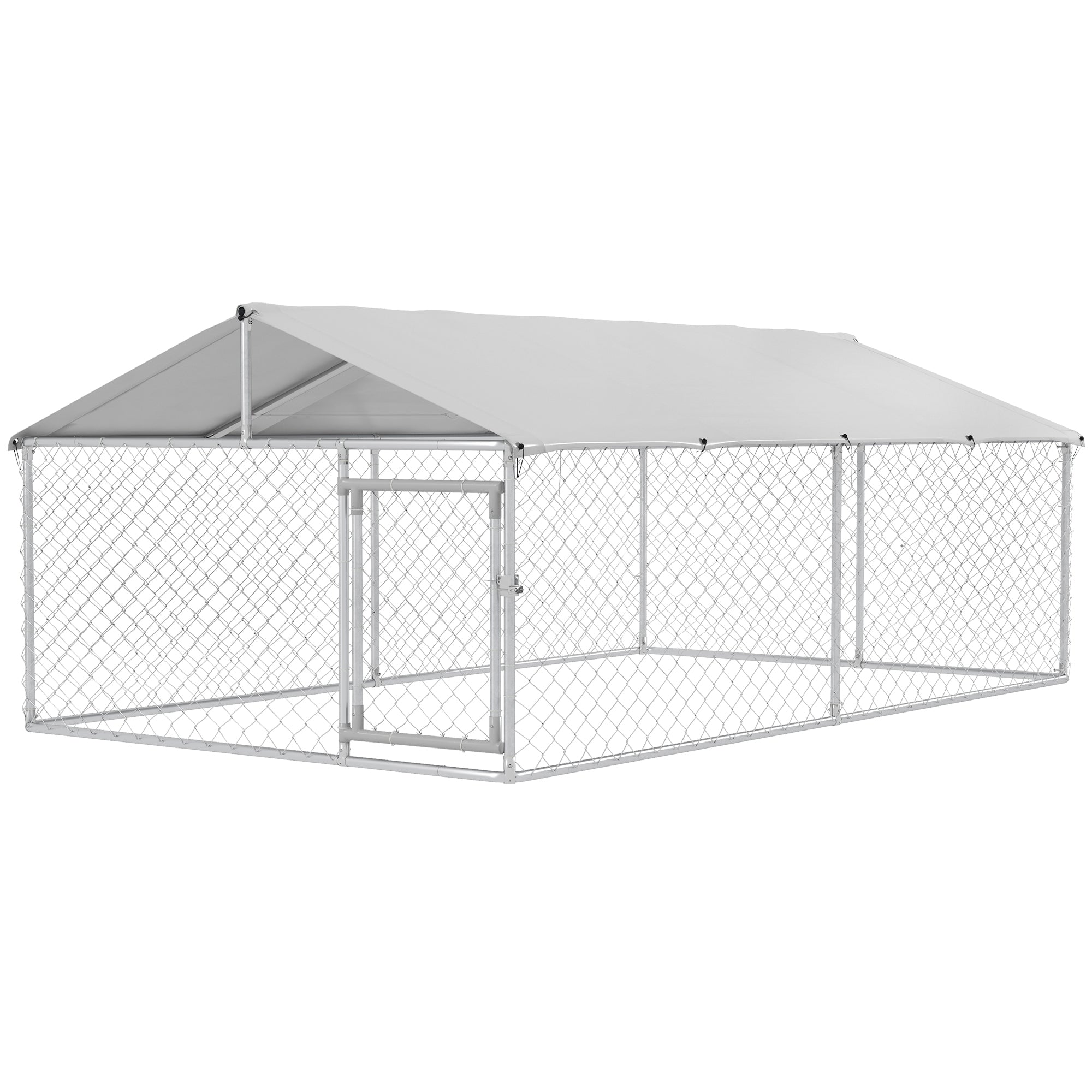 13.1' x 7.5' x 4.9' Outdoor Dog Kennel Dog Run with Waterproof, UV Resistant Cover for Medium Large Sized Dogs, Silver-Dogs-DECOROLALA