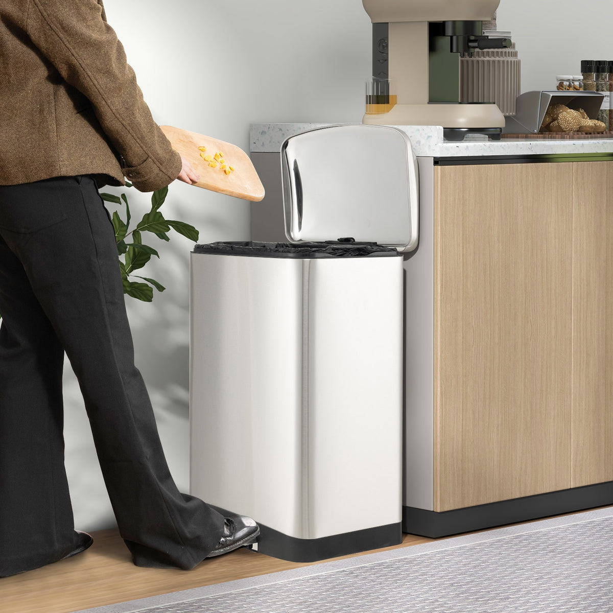 13.2 Gal Stainless Steel Trash Can with Lock Device-Sliver-Kitchen Trash Cans-DECOROLALA