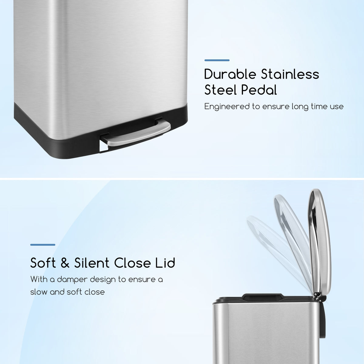 13.2 Gal Stainless Steel Trash Can with Lock Device-Sliver-Kitchen Trash Cans-DECOROLALA