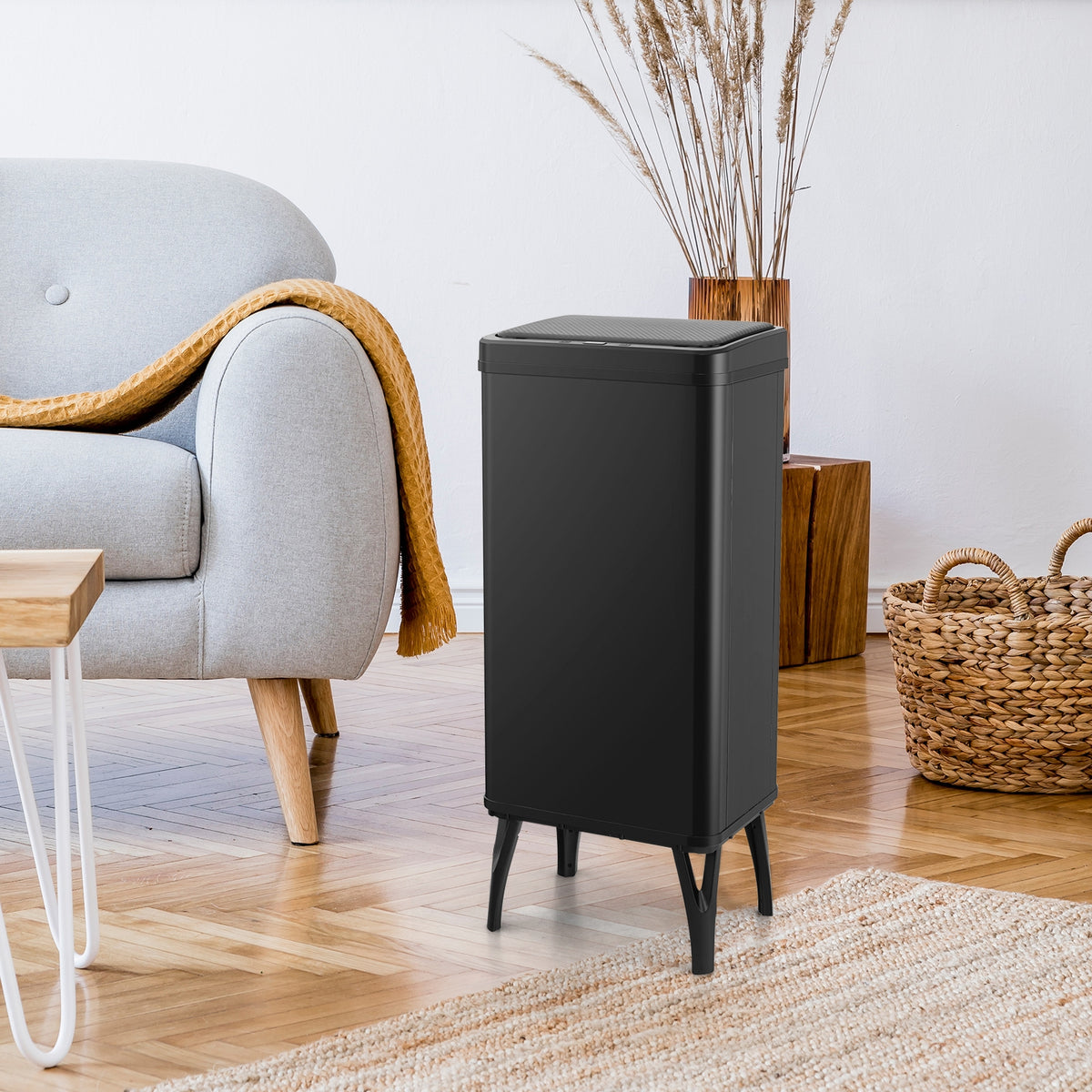 13.2 Gallon Stainless Steel Trash Can with Stay-on Lid and Soft Closure-Black-Kitchen Trash Cans-DECOROLALA