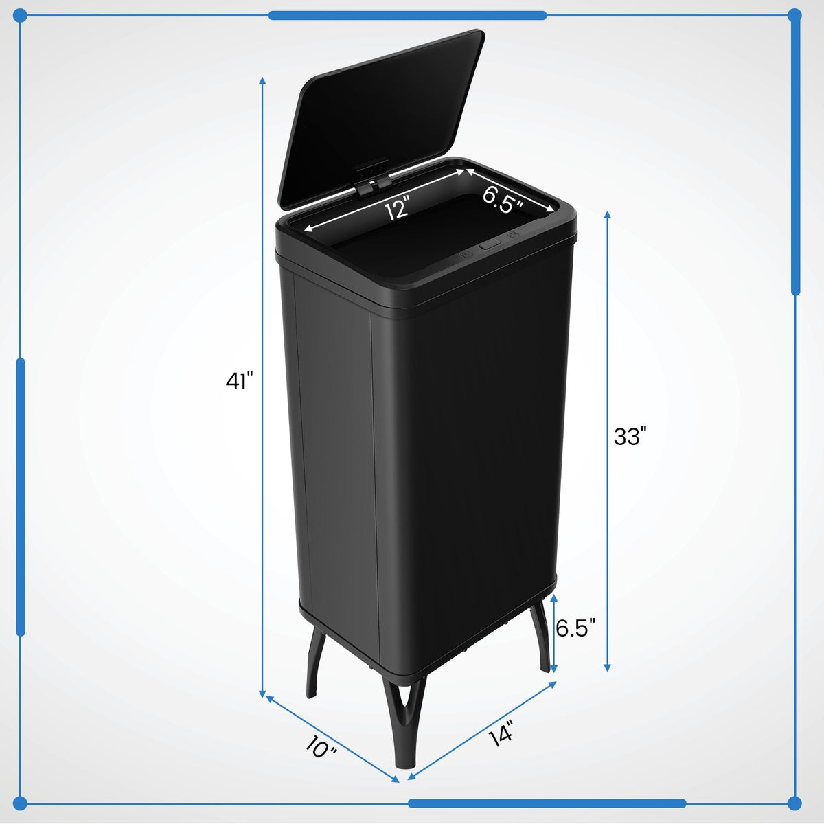 13.2 Gallon Stainless Steel Trash Can with Stay-on Lid and Soft Closure-Black-Kitchen Trash Cans-DECOROLALA