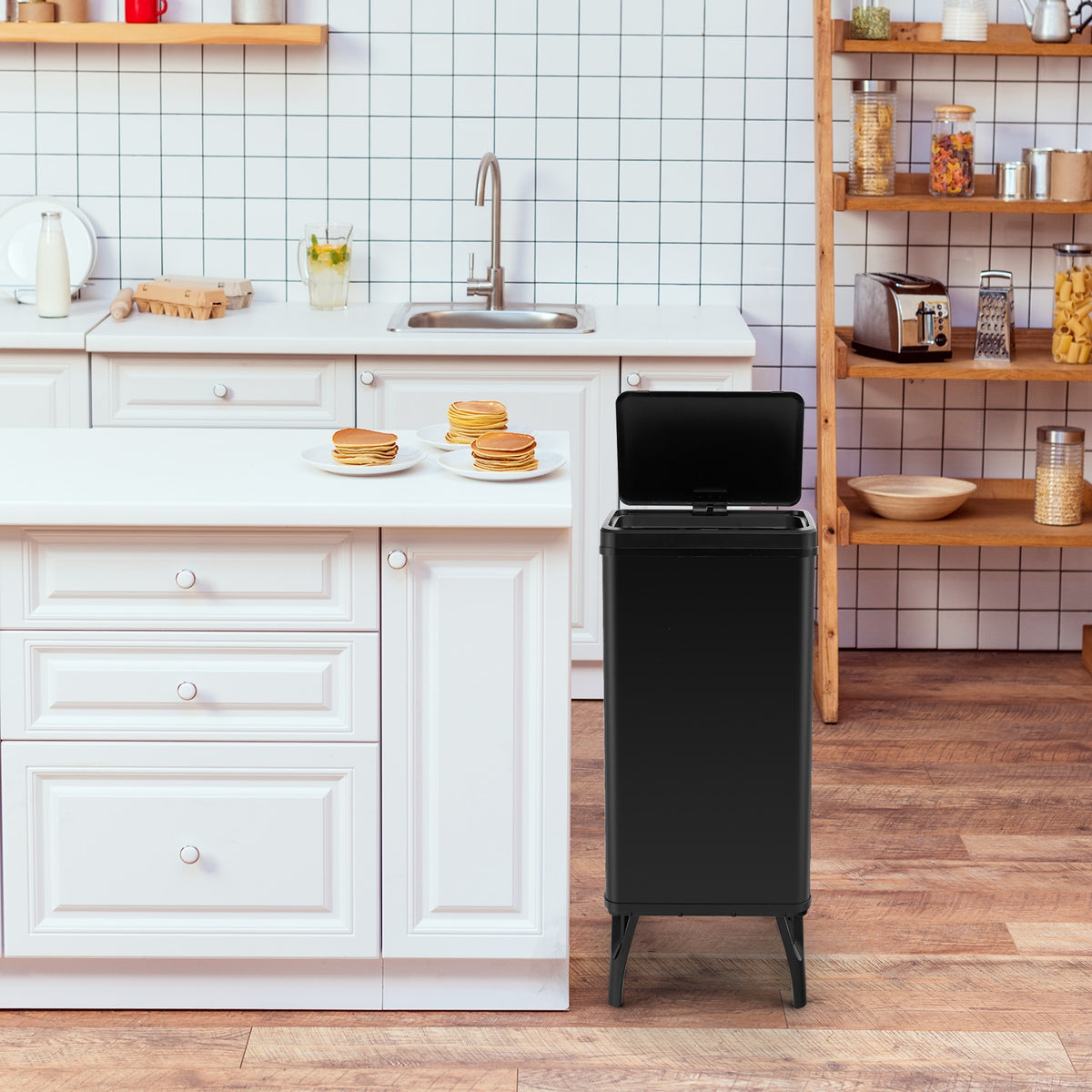 13.2 Gallon Stainless Steel Trash Can with Stay-on Lid and Soft Closure-Black-Kitchen Trash Cans-DECOROLALA
