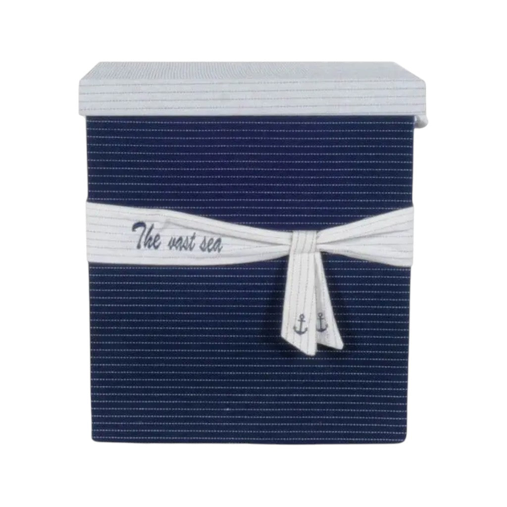 13.5" X 17" X 22.5" Blue Fabric Basket With Bow Decoration Set Of 5-Organizers-DECOROLALA