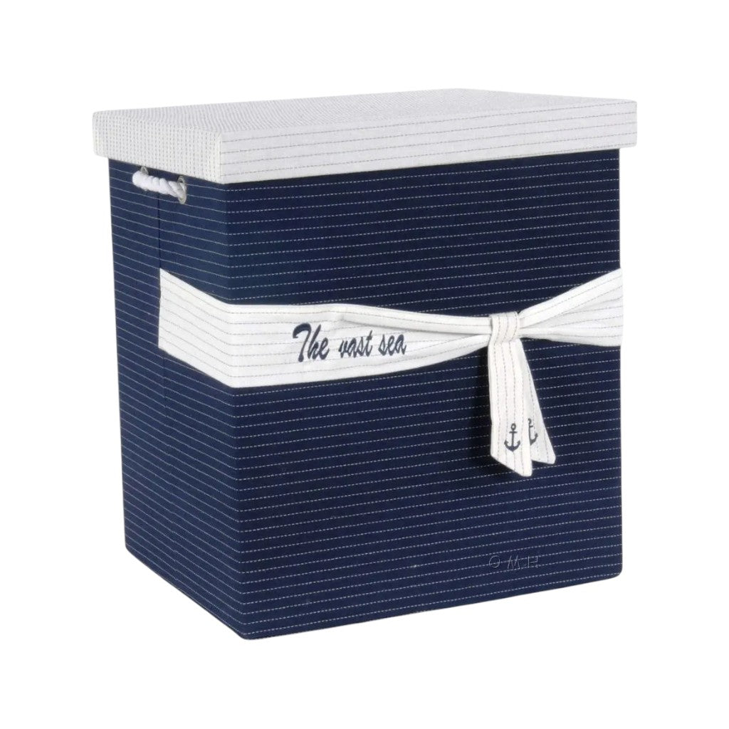 13.5" X 17" X 22.5" Blue Fabric Basket With Bow Decoration Set Of 5-Organizers-DECOROLALA